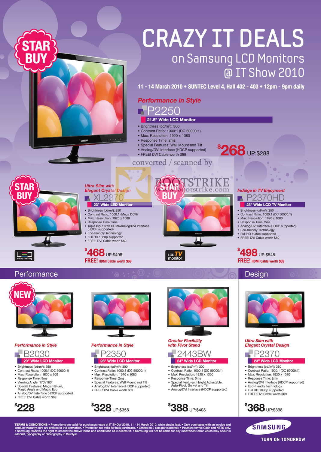 IT Show 2010 price list image brochure of Samsung LCD Monitors P2250 XL2370 P2370HD B2030 P2350 2443BW P2370
