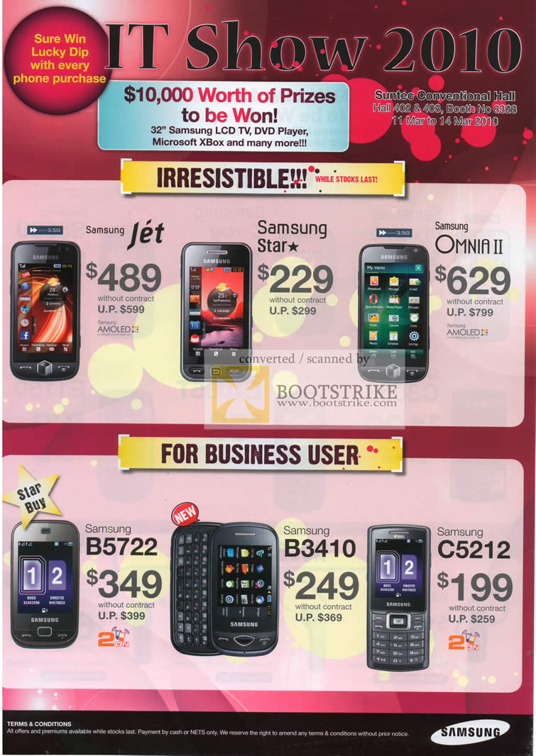 IT Show 2010 price list image brochure of Samsung Mobile Phones Jet Star Omnia B5722 B3410 C5212
