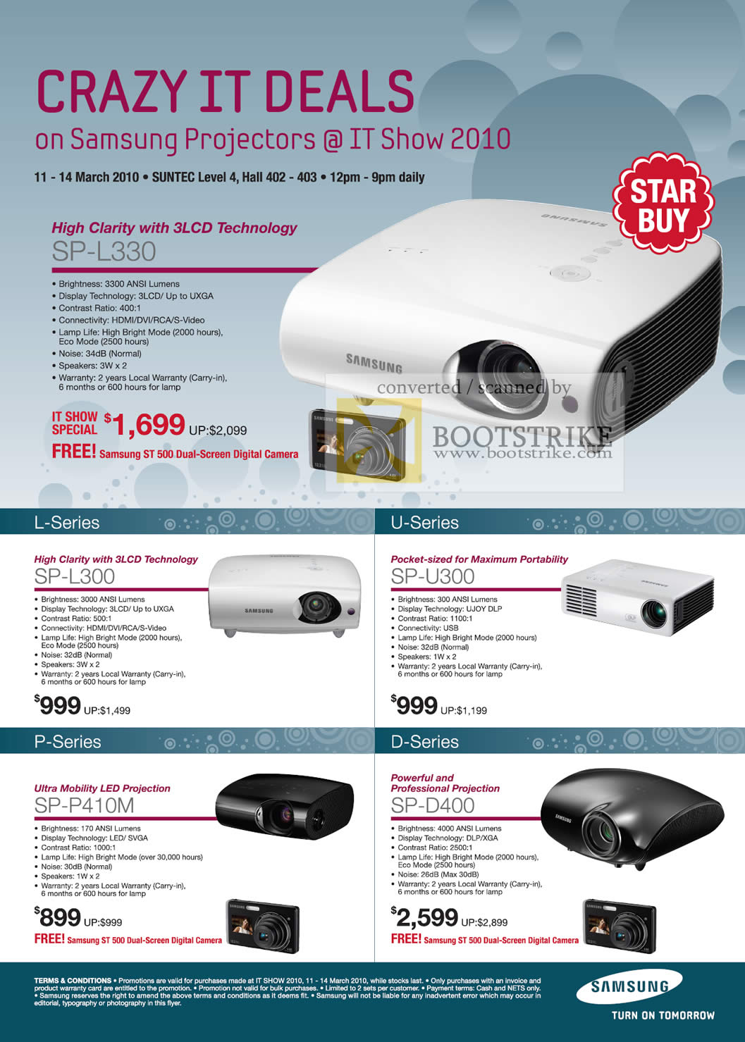 IT Show 2010 price list image brochure of Samsung Projectors SP L30 L300 U300 P410M D400