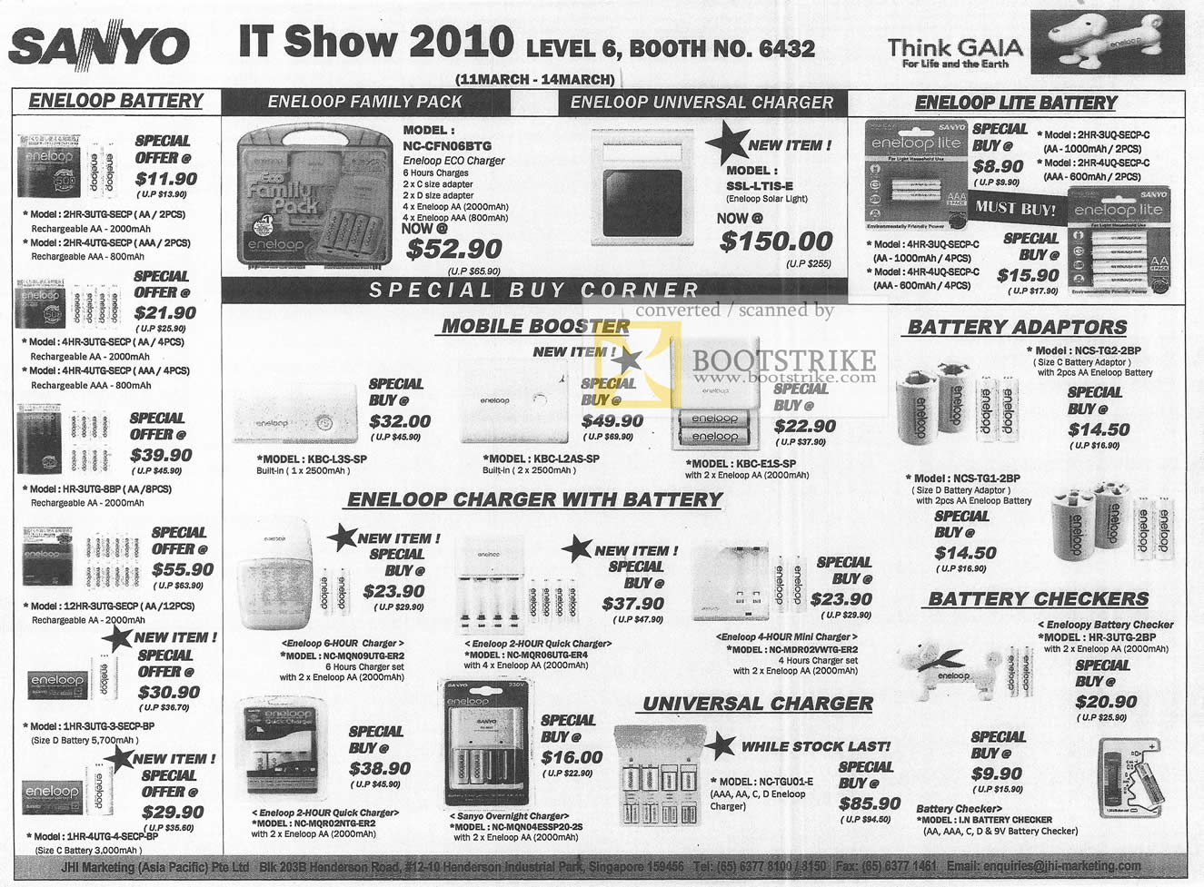 IT Show 2010 price list image brochure of Sanyo Eneloop Battery Family Pack Universal Charger Lite Mobile Booster Adaptors Checkers