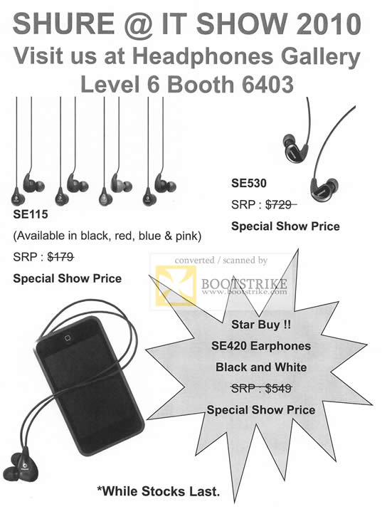 IT Show 2010 price list image brochure of Shure SE115 SE530 Earphones