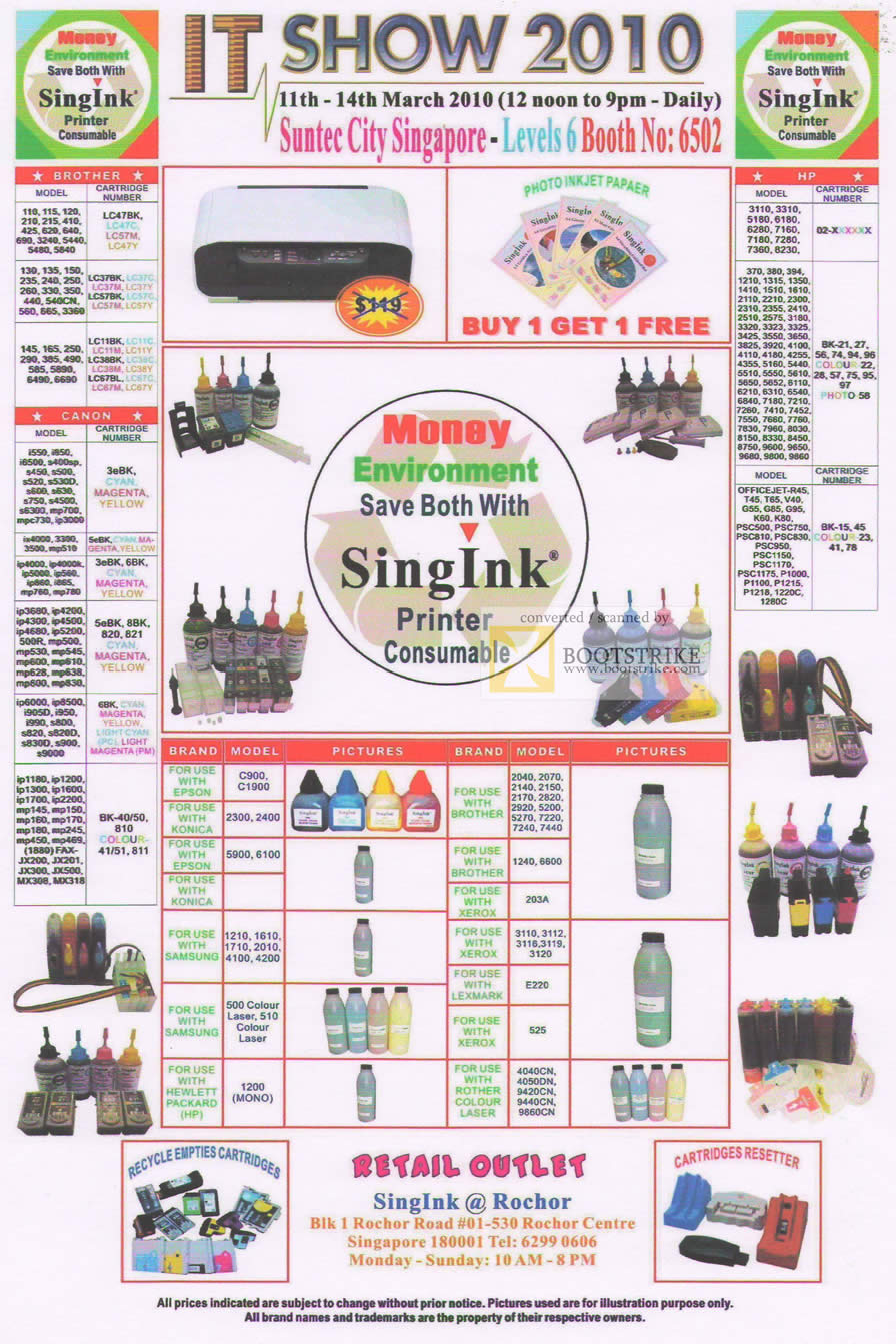 IT Show 2010 price list image brochure of Singink Printer Consumables Canon Brother HP