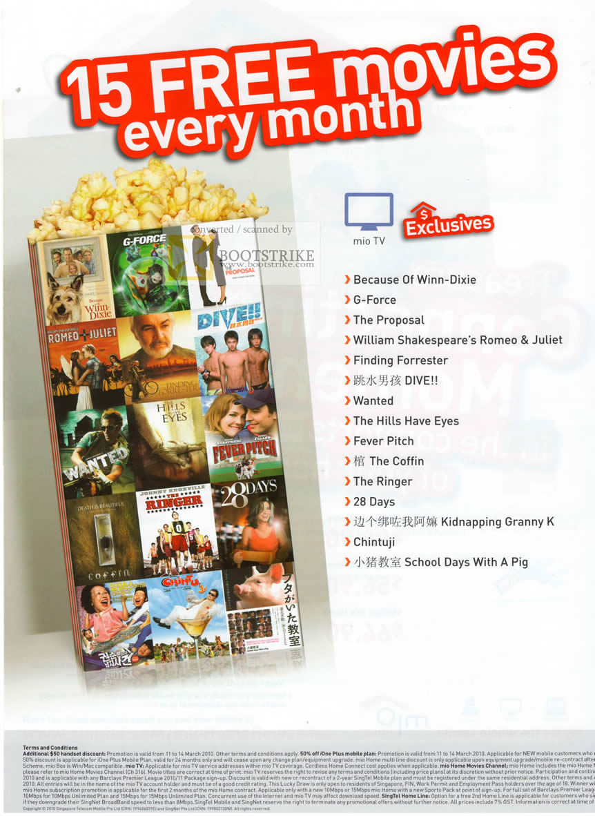IT Show 2010 price list image brochure of Singtel Mio TV 15 Free Movies Every Month
