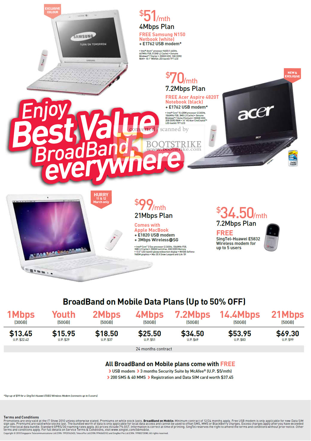 IT Show 2010 price list image brochure of Singtel Samsung N150 Netbook Acer Aspire 4820T Apple Macbook Broadband On Mobile