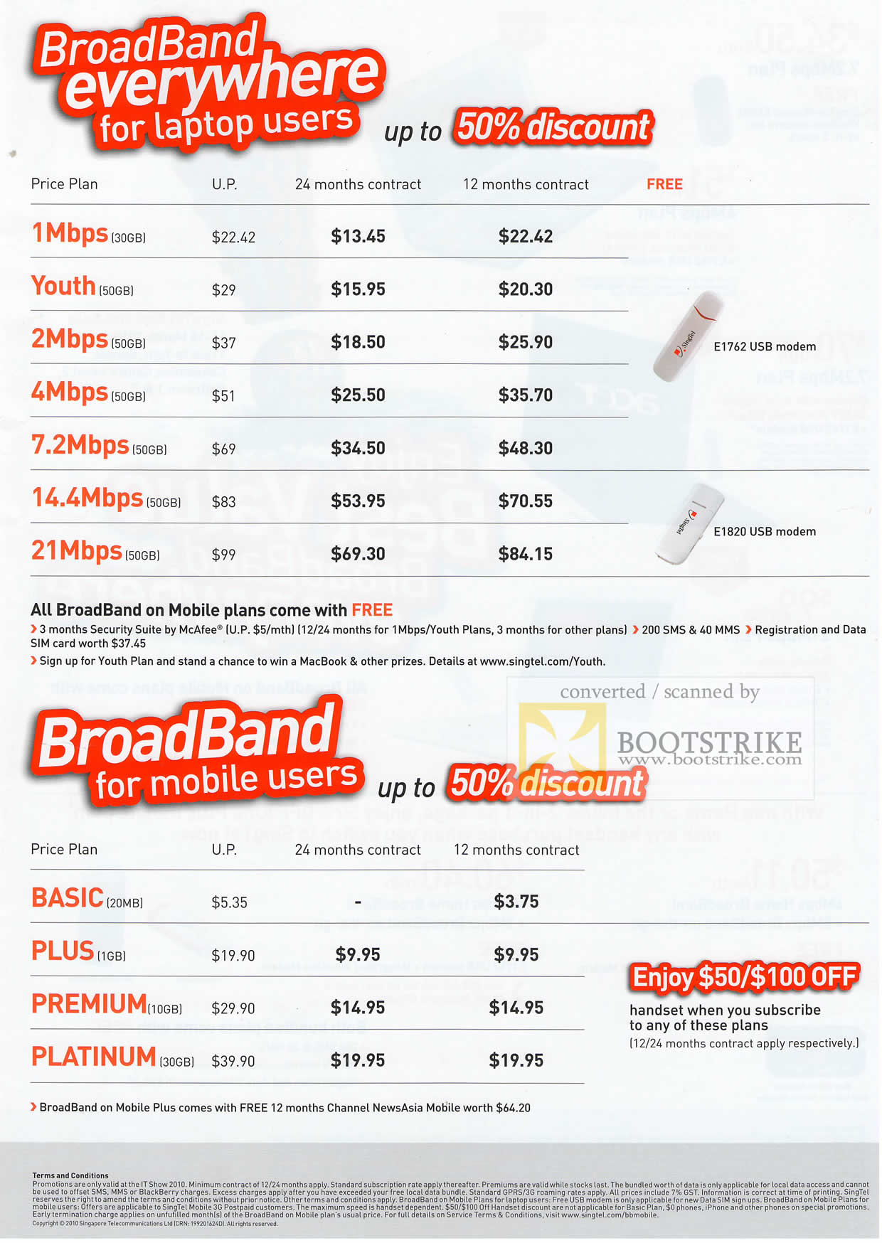 IT Show 2010 price list image brochure of Singtel Singnet Broadband Mobile Broadband Plans
