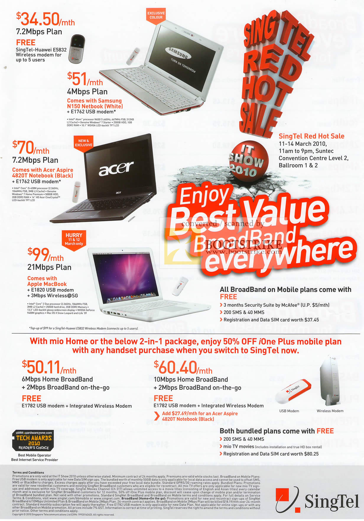 IT Show 2010 price list image brochure of Singtel Singnet Broadband Samsung N150 Netbook Acer Aspire 4820T Notebook Apple MacBook