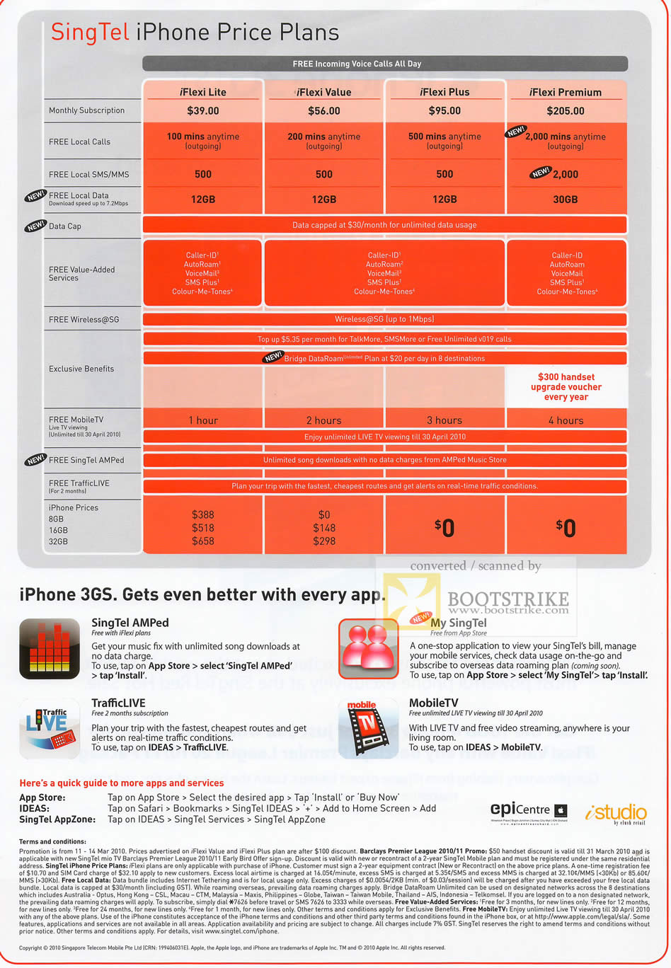 IT Show 2010 price list image brochure of Singtel IPhone Price Plans IFlexi Lite Value Plus Premium