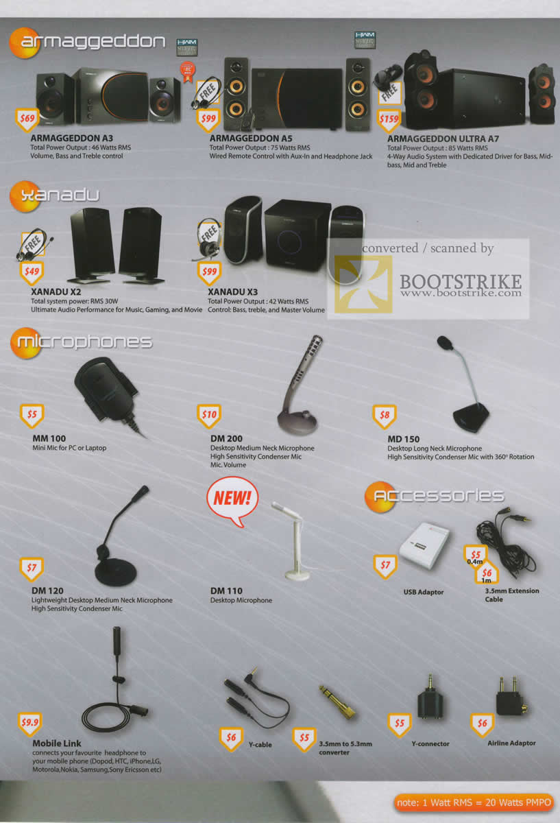 IT Show 2010 price list image brochure of SonicGear Speakers Armaggeddon A3 A5 A7 Xanadu X2 X3 Microphones MM100 DM200 USB Cable
