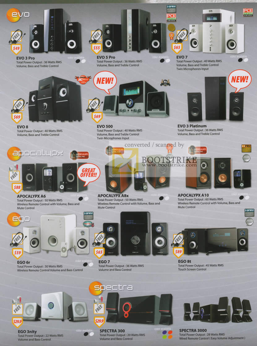 IT Show 2010 price list image brochure of SonicGear Speakers Evo Pro Apocalypx Ego Spectra