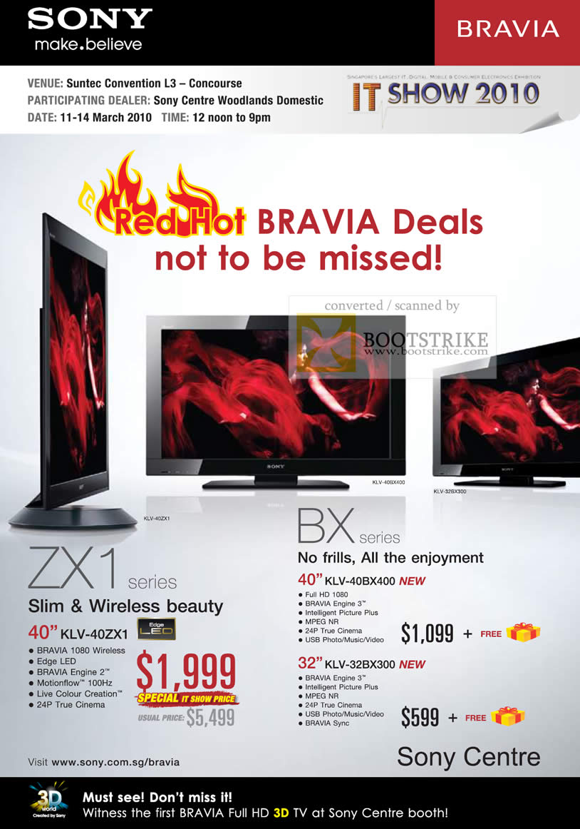 IT Show 2010 price list image brochure of Sony Bravia Series ZX1 BX KLV 40XZ1 40BX400 32BX300