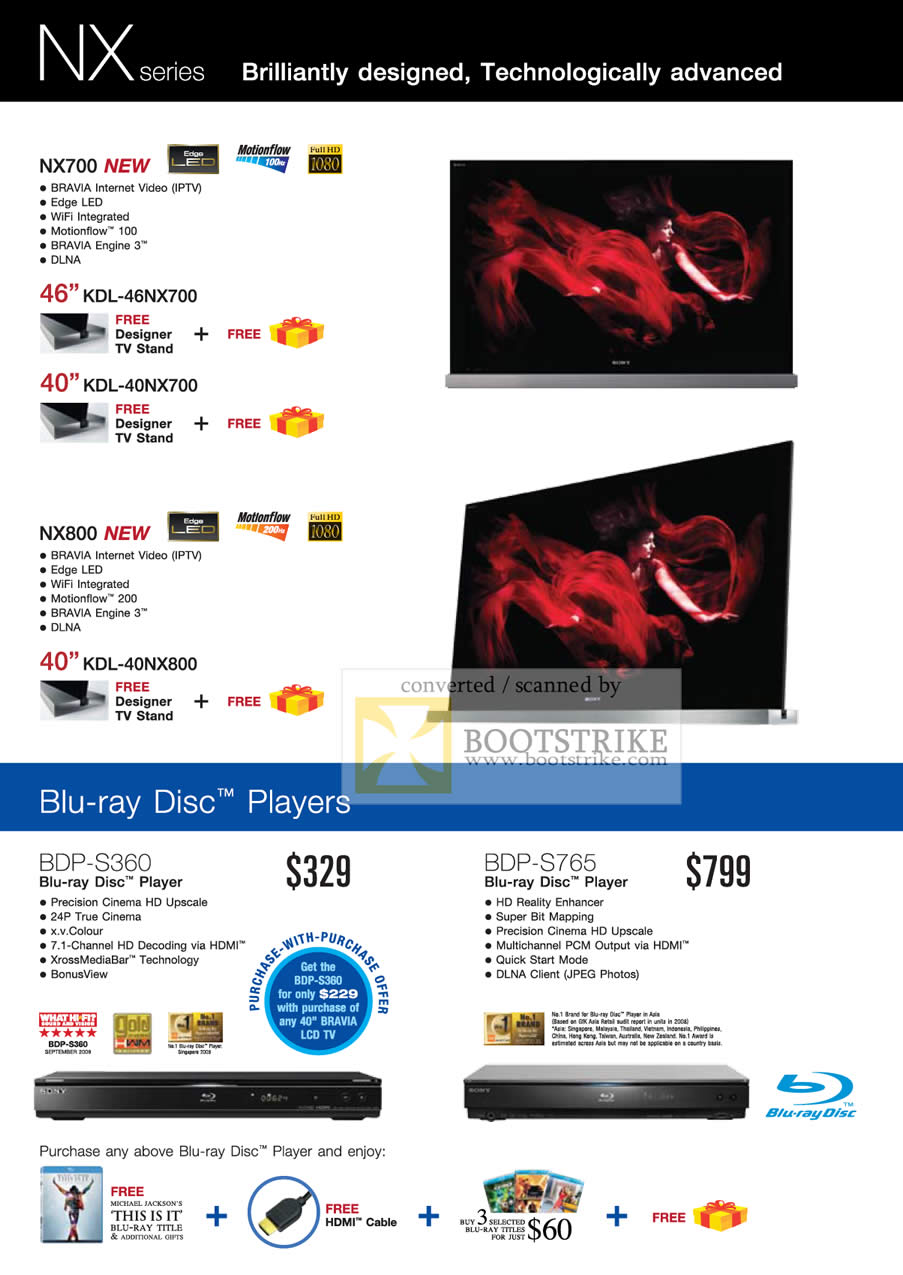 IT Show 2010 price list image brochure of Sony Bravia TV NX KDL 46NX700 40NX700 NX800 40NX800 Blu Ray Player BDP S360 S765