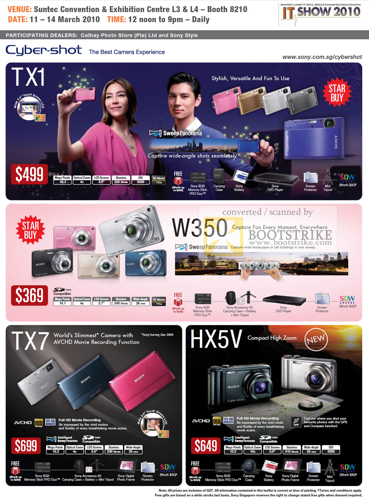 IT Show 2010 price list image brochure of Sony Cybershot Digital Cameras TX1 W350 TX7 HX5V
