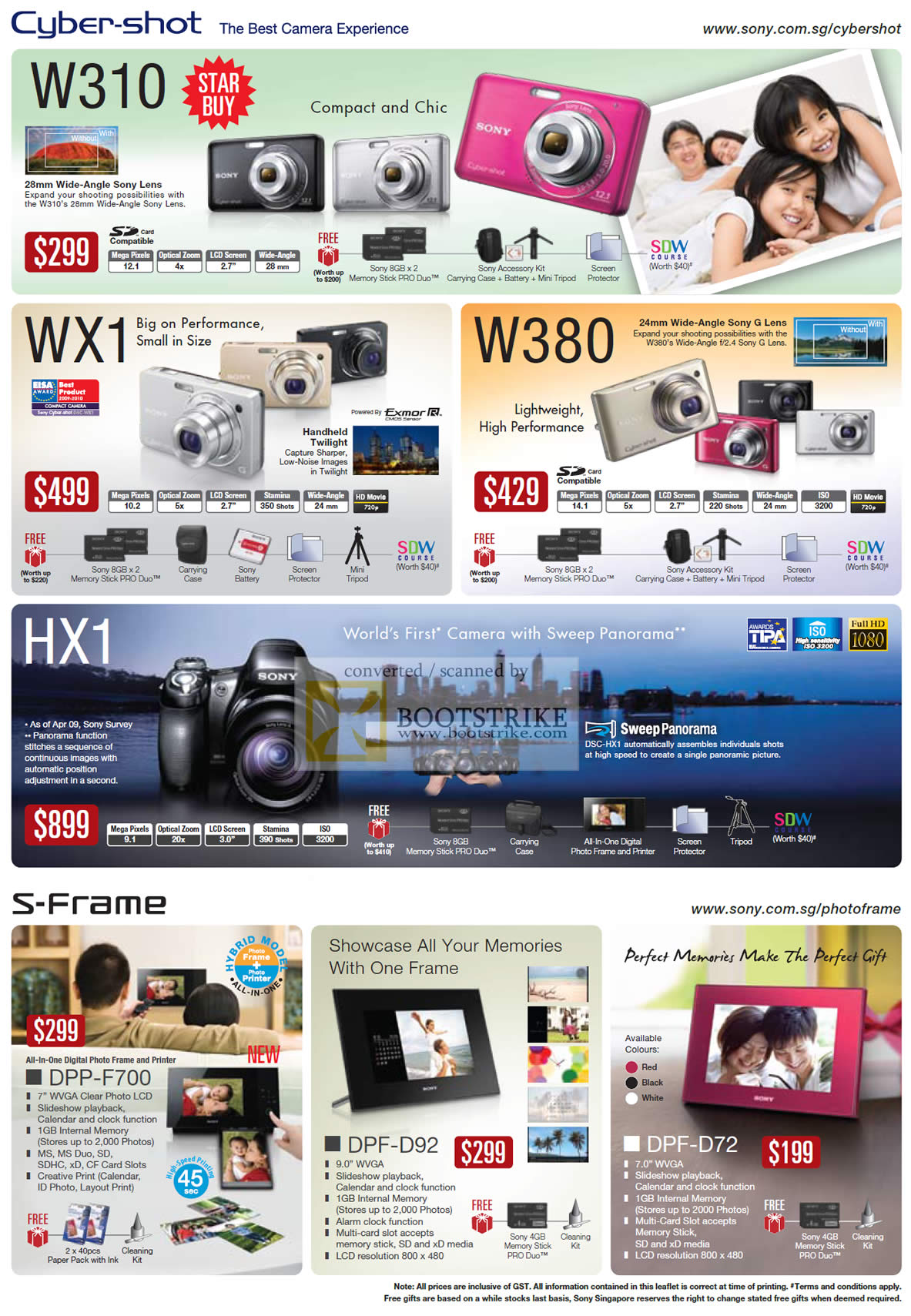 IT Show 2010 price list image brochure of Sony Cybershot Digital Cameras W310 WX1 W380 HX1 Digital Photo S Frame DPP F700 DPF D92 D72