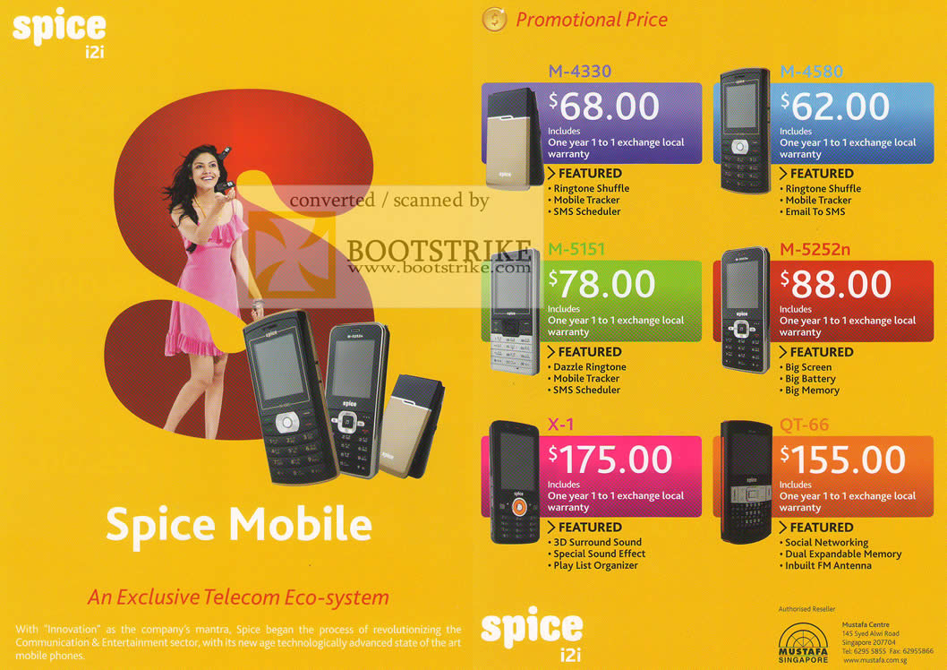 IT Show 2010 price list image brochure of Spice Mobile Phones Mustafa M 4330 4580 5151 5252n X 1 QT 66