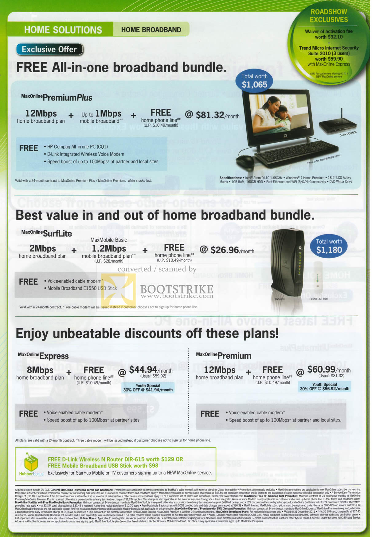 IT Show 2010 price list image brochure of Starhub Broadband Maxonline Premium Express HP Compaq All In One PC CQ1 D Link