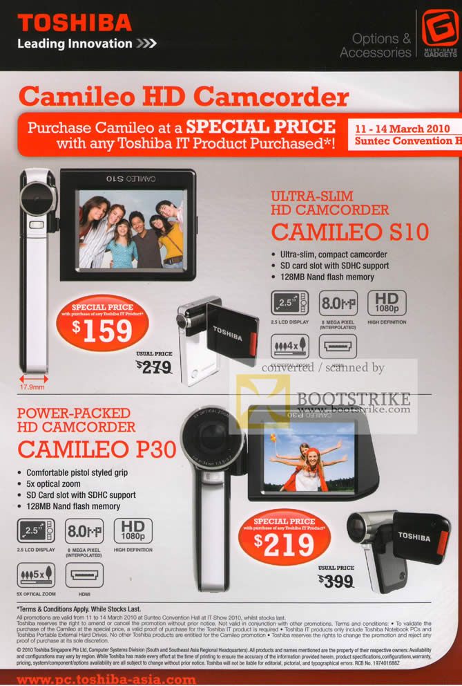 IT Show 2010 price list image brochure of Toshiba Camileo HD Video Camcorder S10 P30