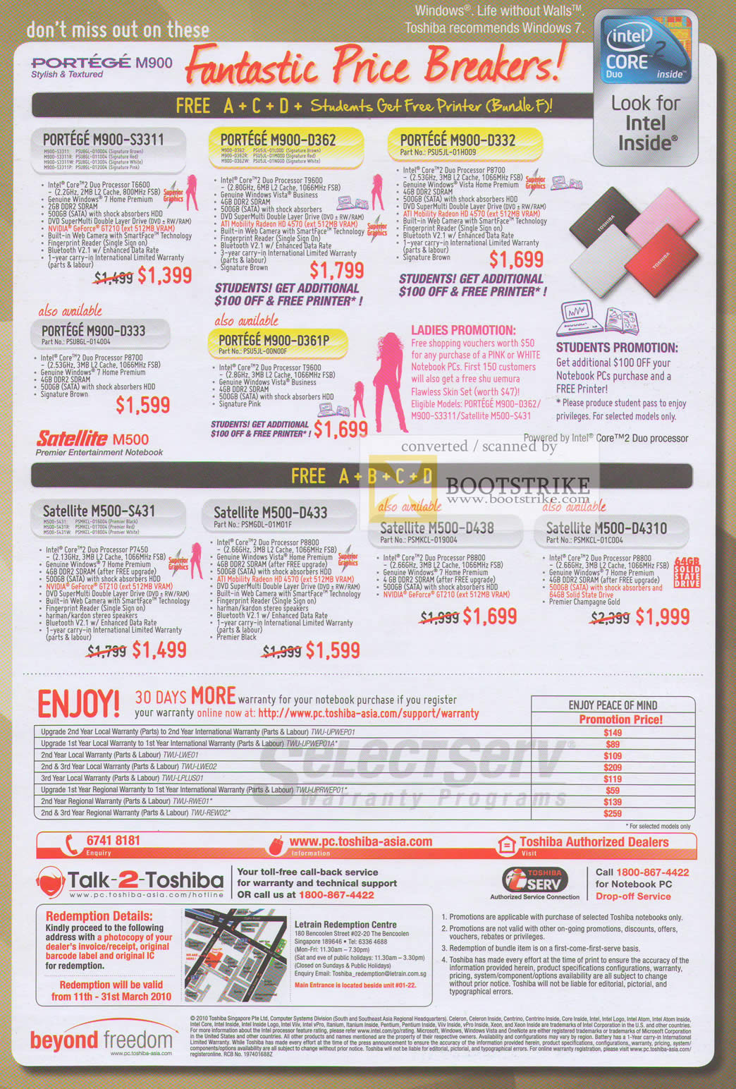 IT Show 2010 price list image brochure of Toshiba Notebooks Portege M900 S3311 D362 D332 D333 D361P Satellite M500 S431 D433 D438 D4310