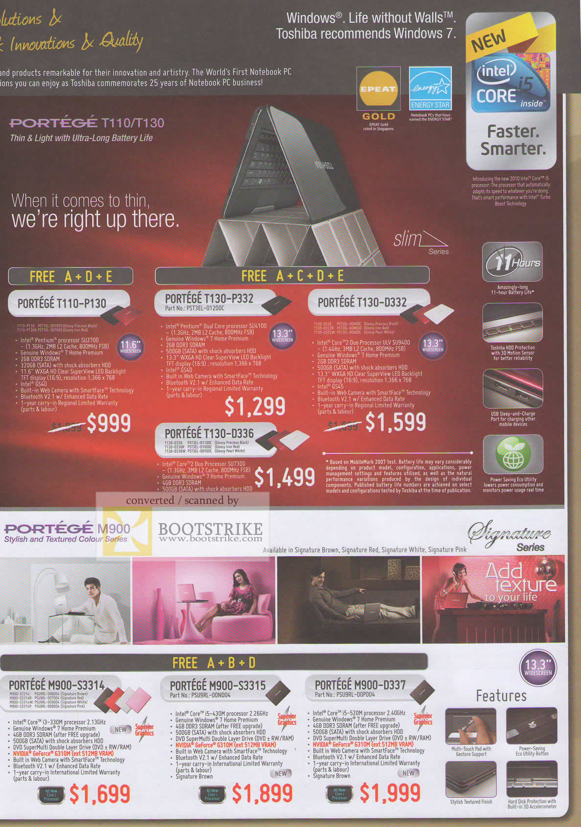 IT Show 2010 price list image brochure of Toshiba Notebooks Portege T110 T130 P332 D332 D336 M900 S3314 S3315 D337