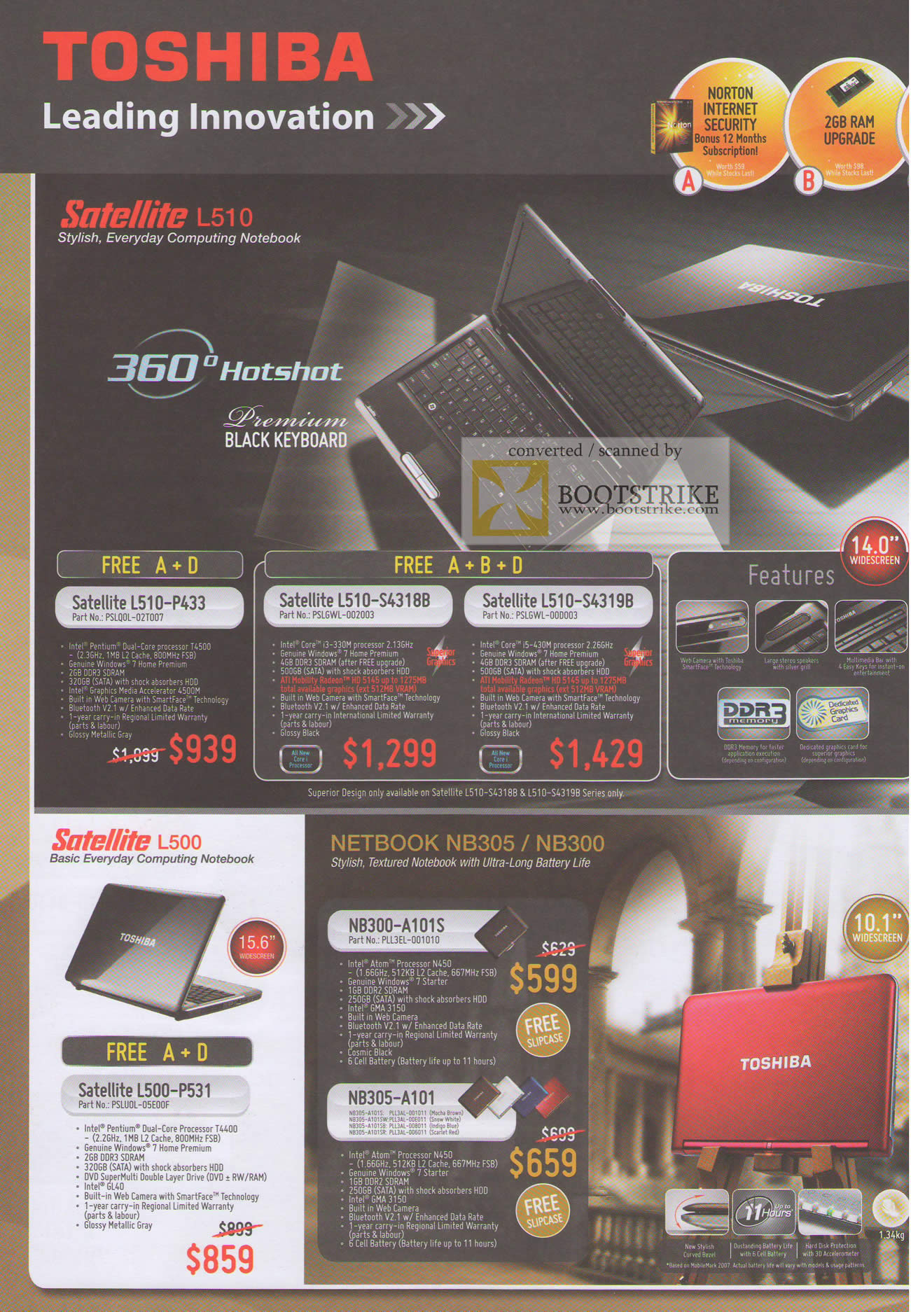 IT Show 2010 price list image brochure of Toshiba Notebooks Satellite L510 P433 S4318B S4319B L500 P531 Netbook NB305 NB300 A101S A101