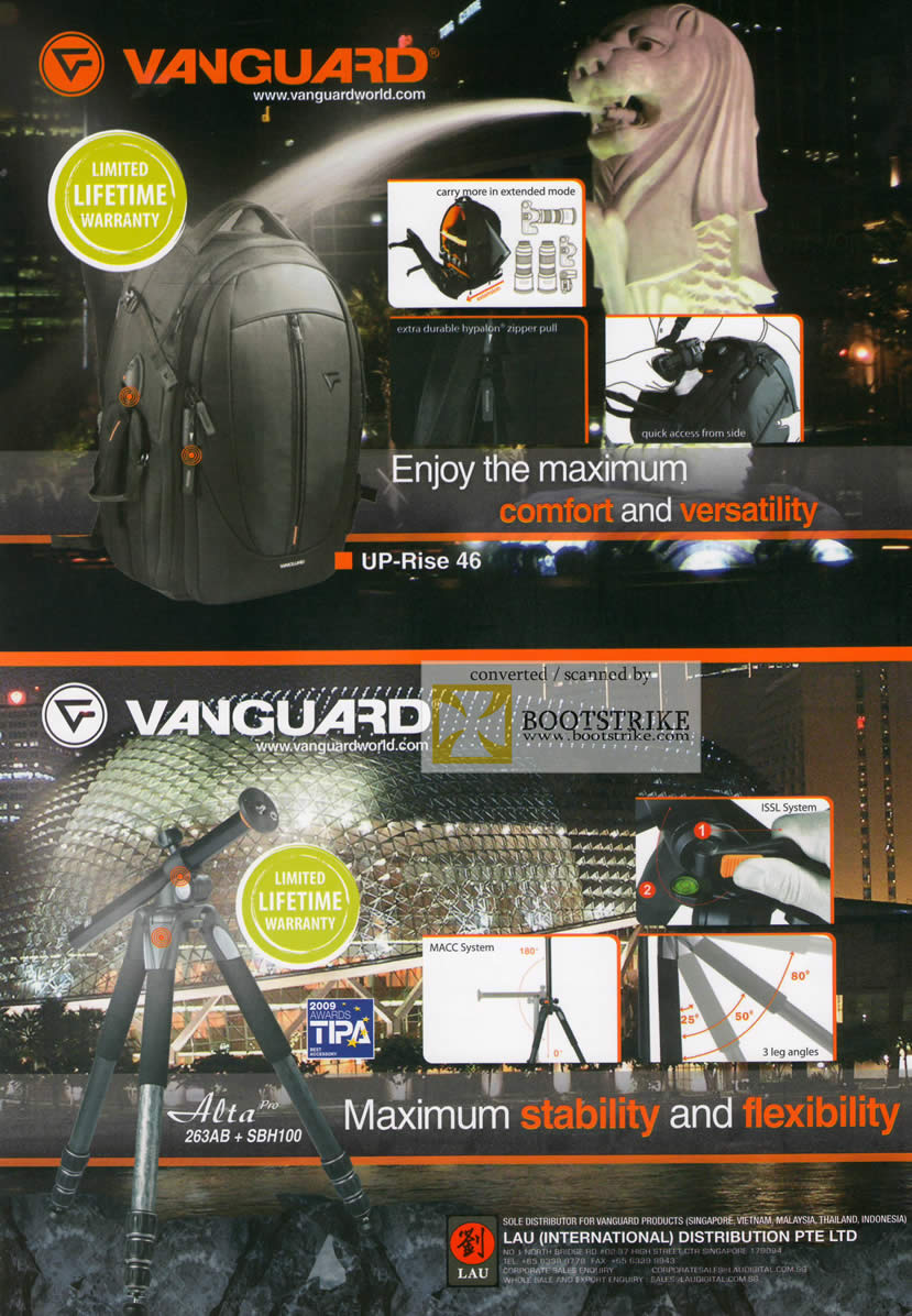 IT Show 2010 price list image brochure of Vanguard Backpack Tripod Up Rise 46 Alta Pro 263AB SBH100
