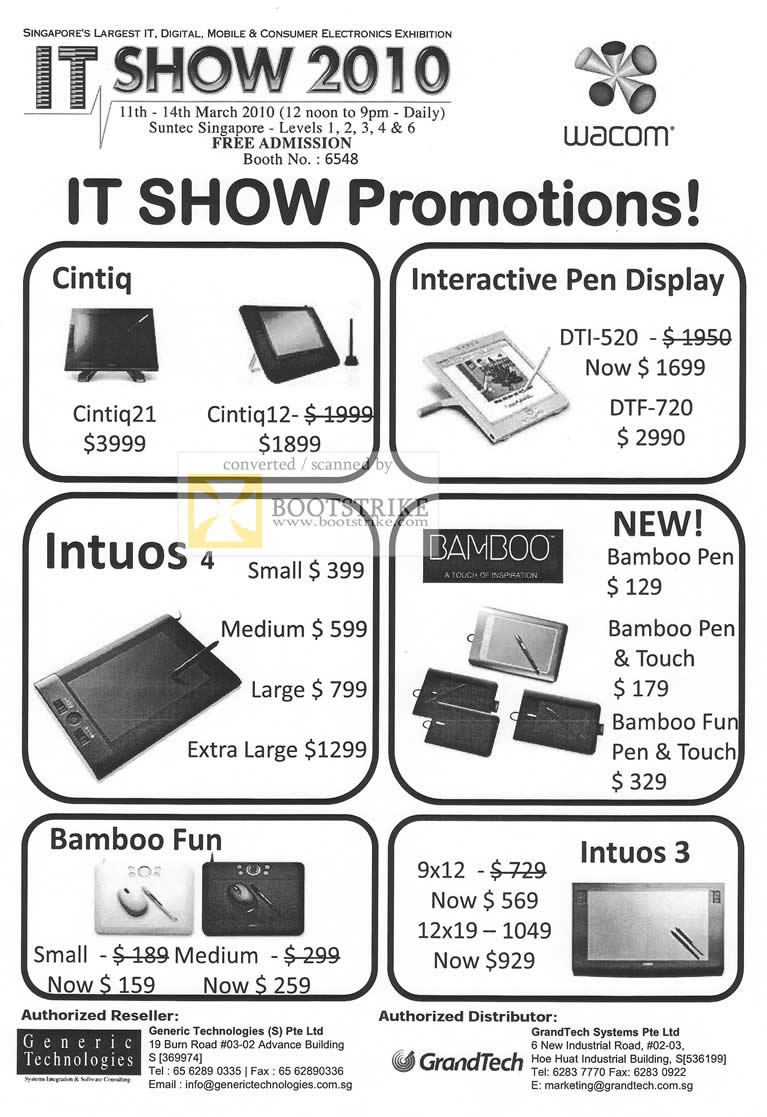 IT Show 2010 price list image brochure of Wacom Cintiq Cintiq21 Cintiq12 DTI 520 DTF 20 Intuos 4 Bamboo Pen Touch Fun 3
