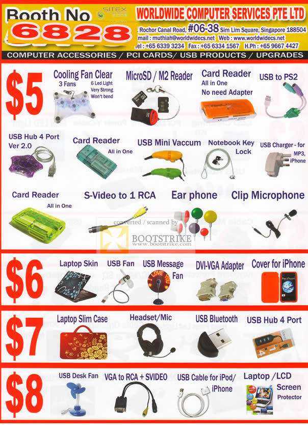 IT Show 2010 price list image brochure of Worldwide Computers Cooling Fan MicroSD USB Accessories Laptop Skin Headset Bluetooth Hub