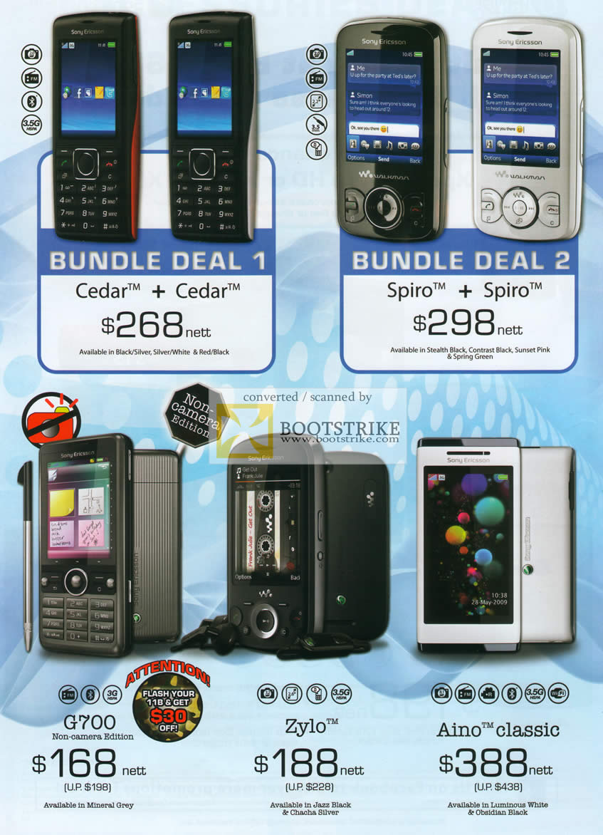 IT Show 2011 price list image brochure of 6Range Sony Ericsson Mobile Phones Cedar Spiro G700 Zylo Aino Classic