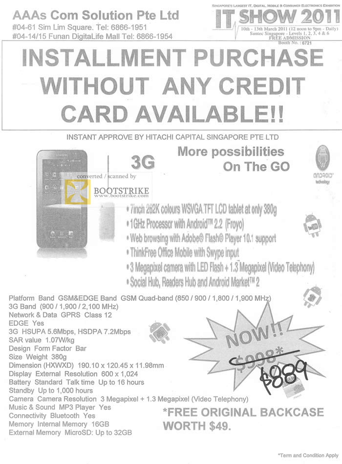 IT Show 2011 price list image brochure of AAAs Com Installment Purchase No Credit Card