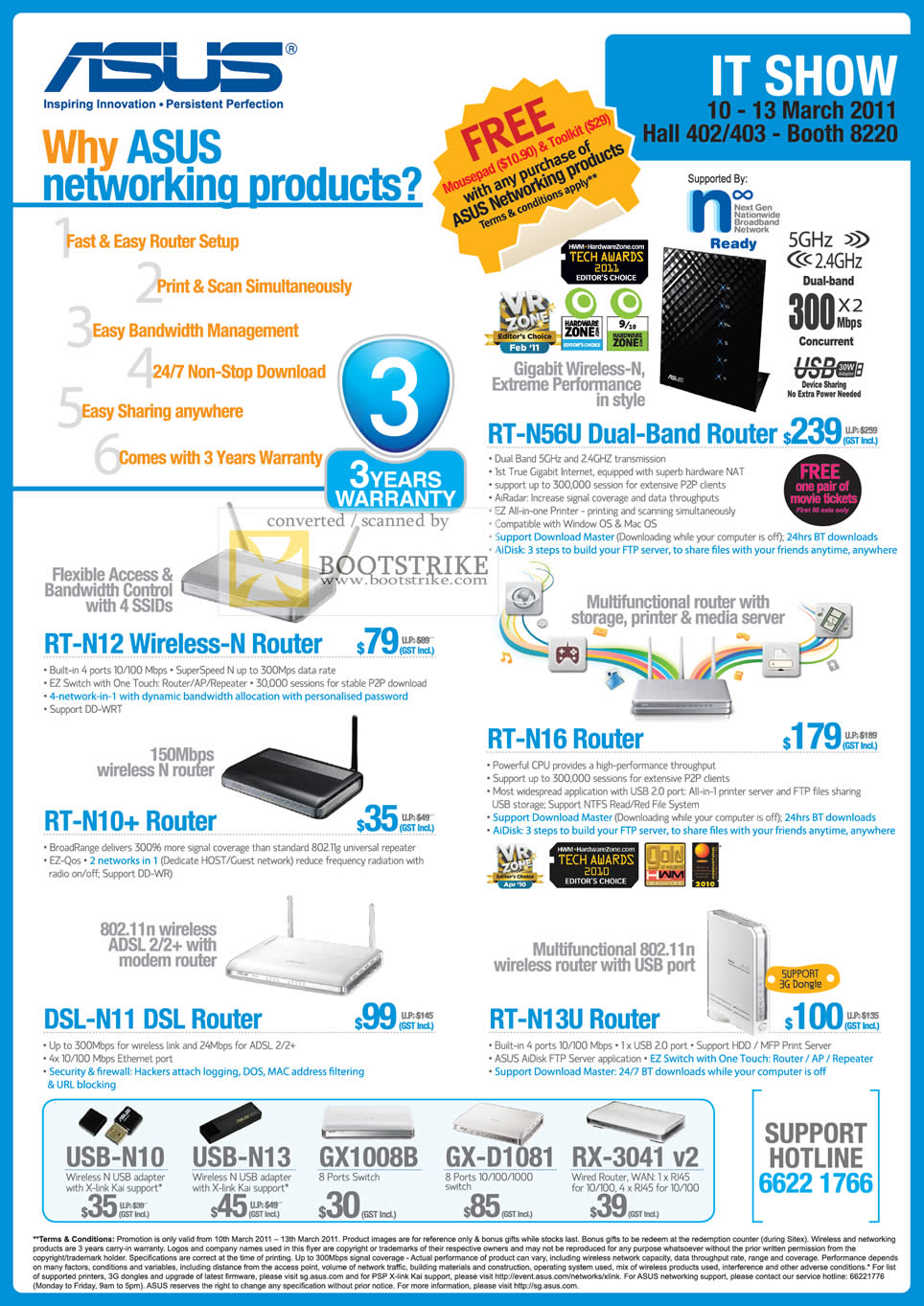 IT Show 2011 price list image brochure of ASUS Networking Router RT-N56U RT-N12 RT-N16 RT-N10 RT-N13U DSL-N11 USB N10 N13 GX1008B GX-D1081 RX-3041 V2