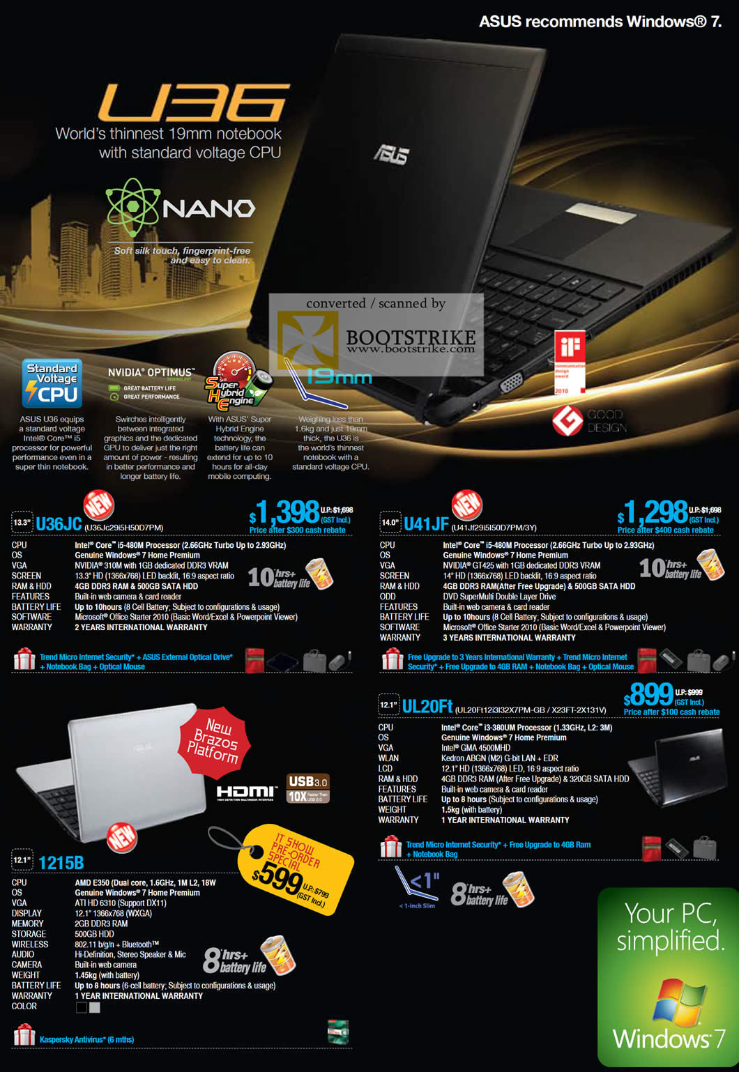 IT Show 2011 price list image brochure of ASUS Notebooks U36JC U41JF UL20FT 1215B