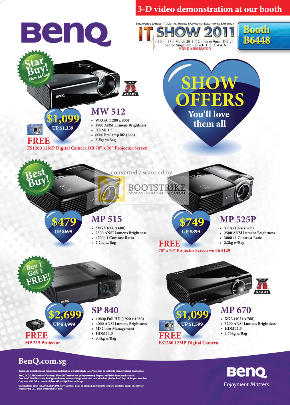 IT Show 2011 price list image brochure of Acecom Benq Projectors MW512 MP515 MP525P SP840 MP670