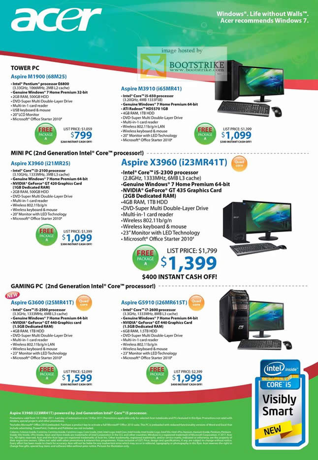 IT Show 2011 price list image brochure of Acer Desktop PC Aspire M1900 68M25 M3910 X3960 I21MR25 G3600 G5910