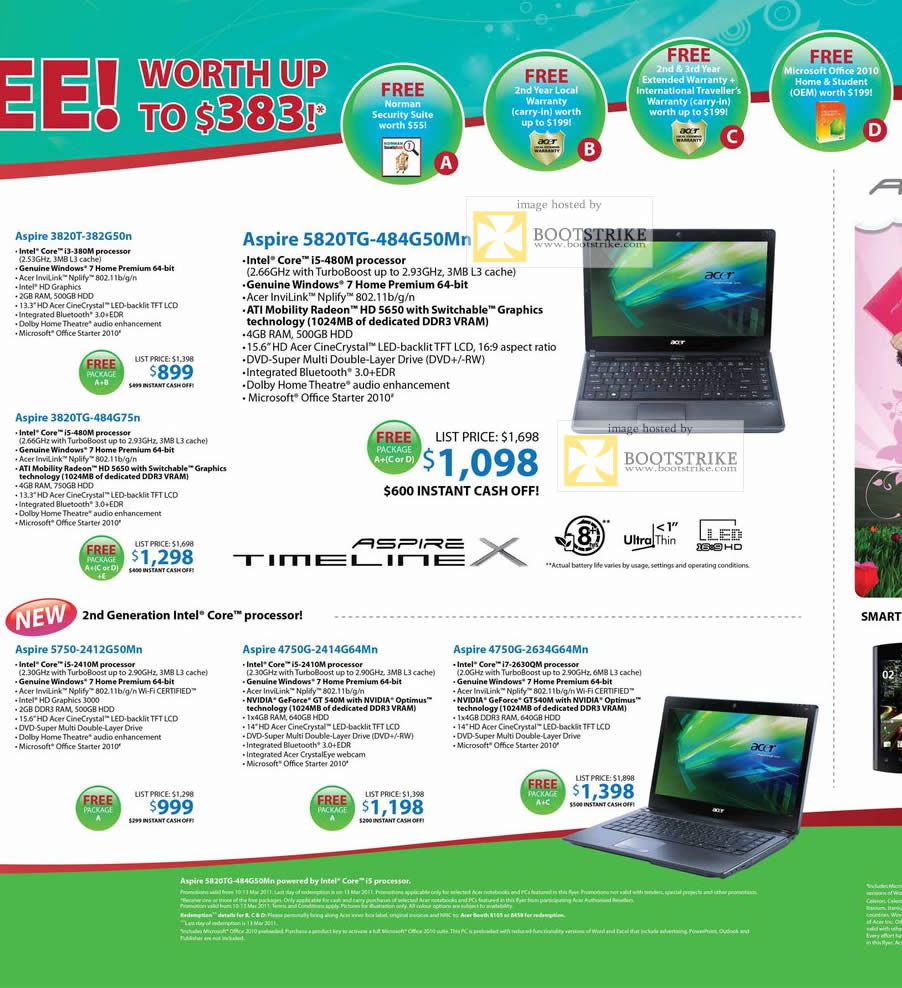 IT Show 2011 price list image brochure of Acer Notebooks 3820T 5820TG 3820TG Aspire Timeline X 5750 4750G