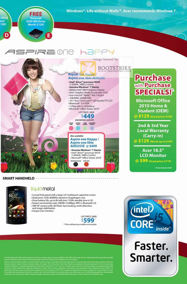 IT Show 2011 price list image brochure of Acer Notebooks Aspire One Happy Slim AOD255 Liquid Metal