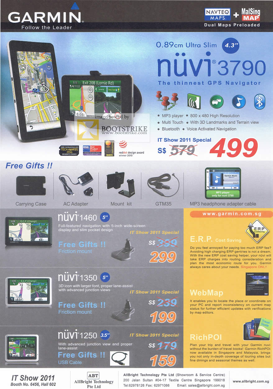 IT Show 2011 price list image brochure of AllBright Tech Garmin GPS Navigation Nuvi 3790 1460 1350 1250
