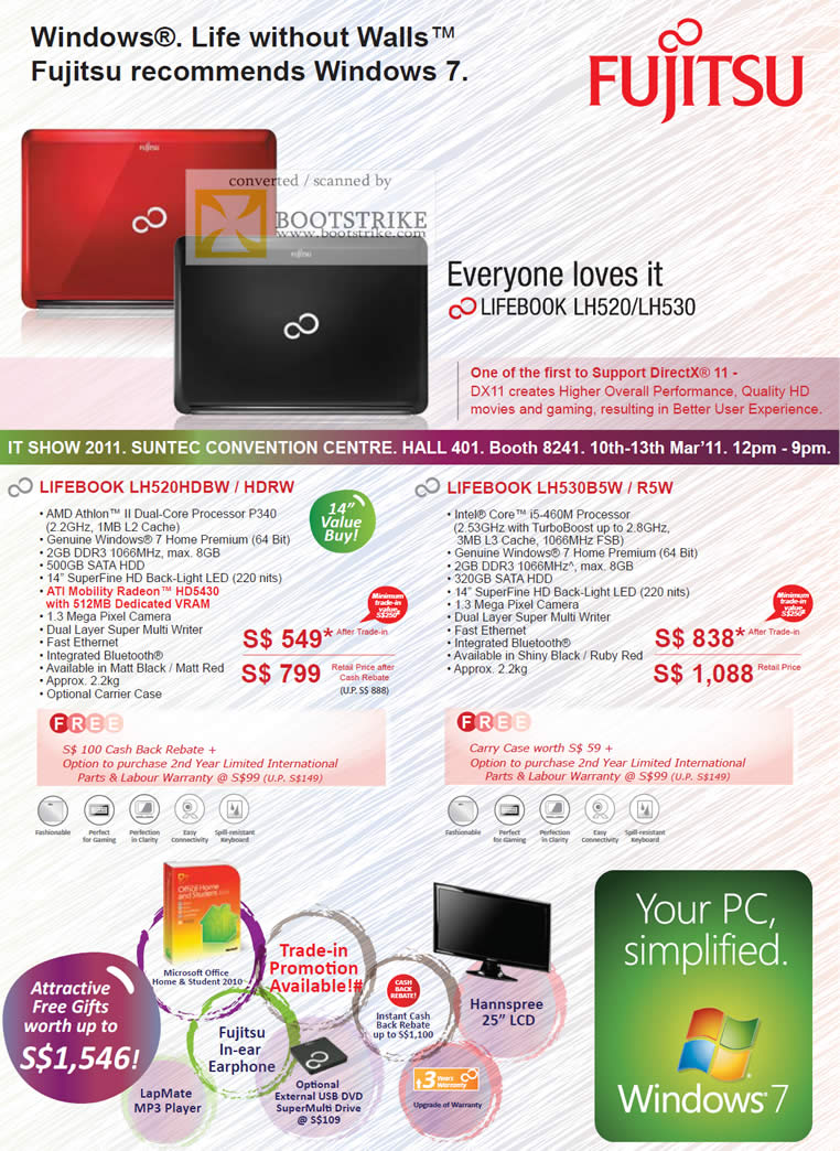 IT Show 2011 price list image brochure of Asiapac Fujitsu Notebooks Lifebook Notebooks LH520 LH530 LH520HDBW HDRW LH530B5W R5W