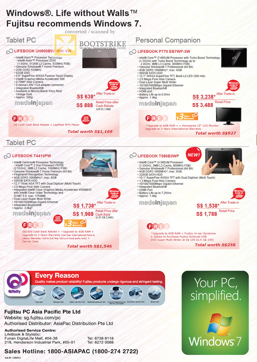 IT Show 2011 price list image brochure of Asiapac Fujitsu Notebooks Lifebook UH900BW RW VW P770 EB7WP-3W T4410PW T580B3WP