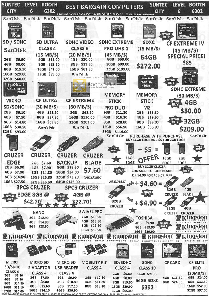 IT Show 2011 price list image brochure of Best Bargain Flash Memory SDHC CompactFlash Memory Stick M2 Duo Cruzer Edge Backup Blade Kingston Sandisk Swivel Pro Nano Imation Toshiba