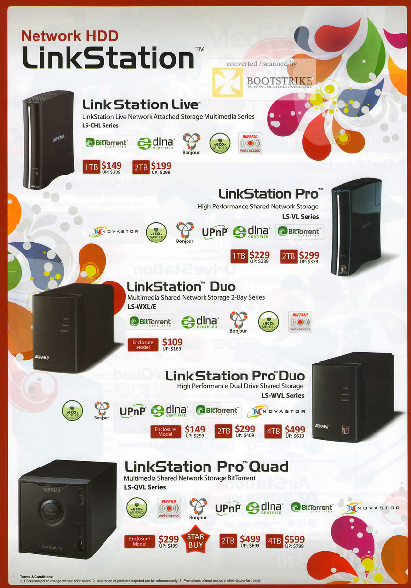 IT Show 2011 price list image brochure of Buffalo NAS LinkStation Live Pro Duo Quad LS-CHL LS-VL LS-WXL E LS-WVL LS-QVL