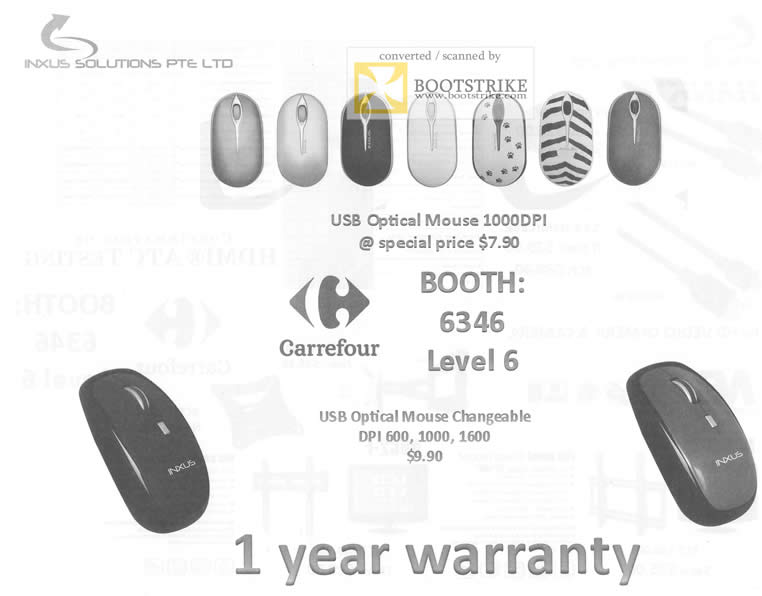 IT Show 2011 price list image brochure of Carrefour Inxus USB Optical Mouse 1000 DPI