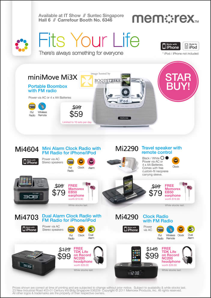 IT Show 2011 price list image brochure of Carrefour Memorex Minimove Mi3X Boombox Radio Mi4604 Mi2290 Mi4703 Mi4290
