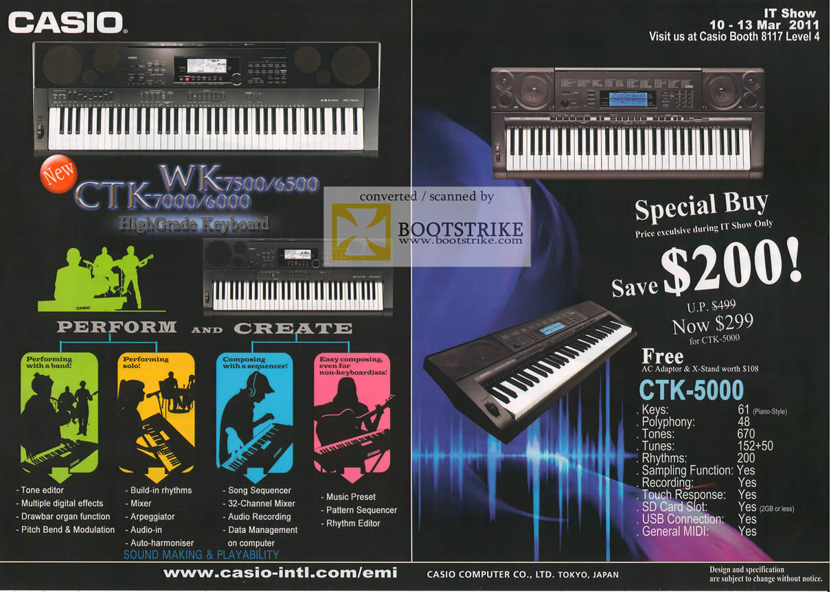 IT Show 2011 price list image brochure of Casio Music Keyboards WK-7500 WK-6500 CTK-7000 CTK-7000 CTK-5000