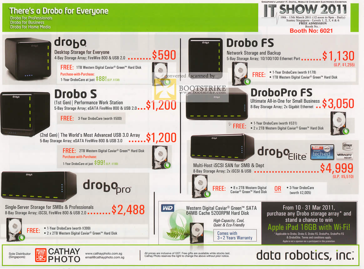 IT Show 2011 price list image brochure of Cathay Photo Drobo External Storage Array NAS DroboPro FS Drobo Elite