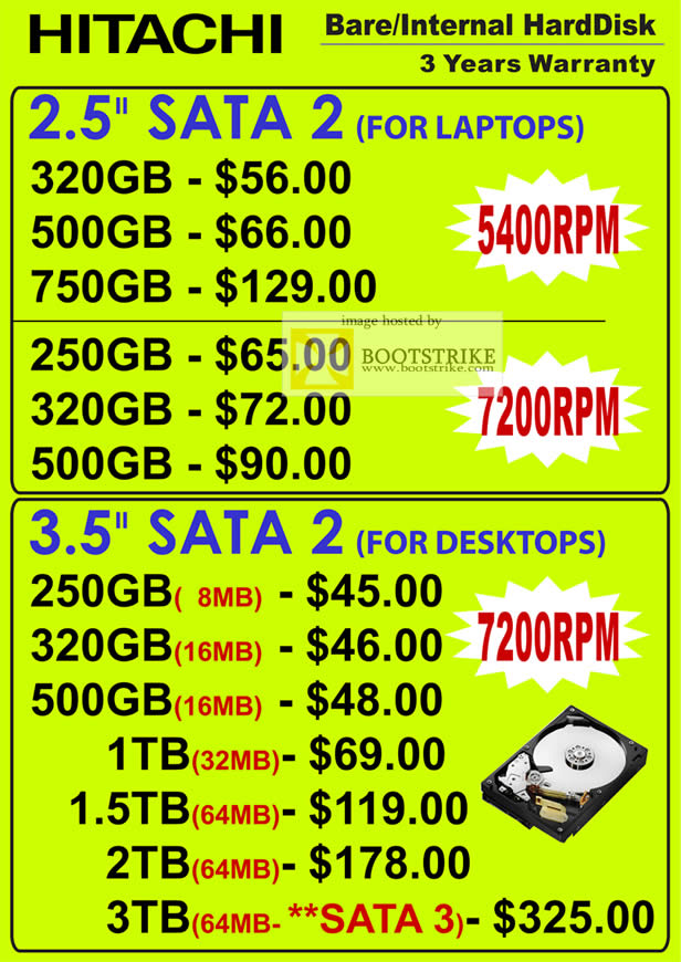 IT Show 2011 price list image brochure of Convergent Hitachi Internal Hard Disk HDD SATA Notebooks Desktops 5400RPM 7200RPM