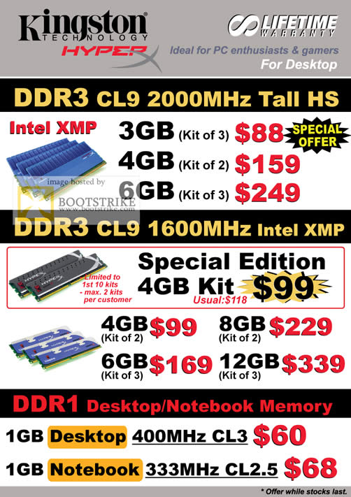 IT Show 2011 price list image brochure of Convergent Kingston HyperX Memory DDR3 CL9 2000Mhz Tall HS 1600MHZ Intel XMP 4GB Kit DDR1 Desktop Notebook 400Mhz 333Mhz