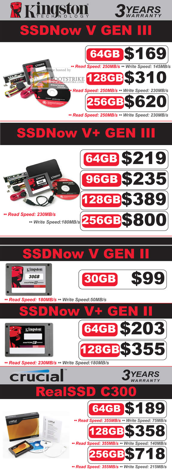 IT Show 2011 price list image brochure of Convergent Kingston SSD Drive SSDNow V Plus GEN III GEN II Crucial RealSSD C300