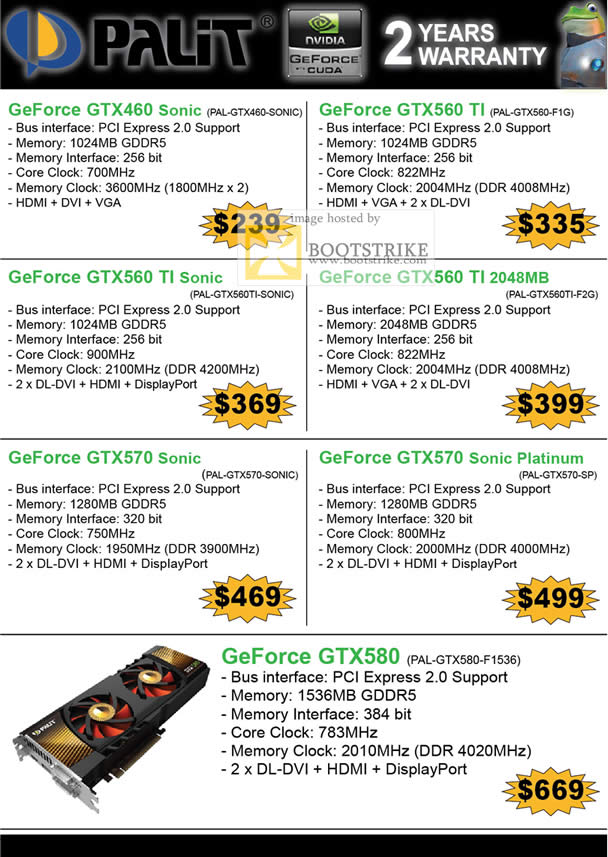 IT Show 2011 price list image brochure of Convergent Palit Geforce Graphic Card GTX460 Sonic GTX560 TI GTX570 Platinum GTX580