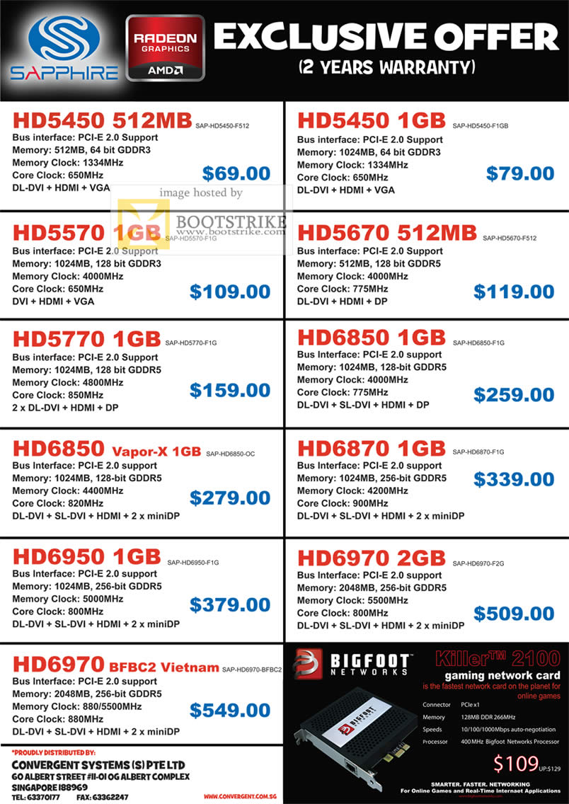 IT Show 2011 price list image brochure of Convergent Radeon Graphic Card Sapphire HD5450 HD5570 HD5670 HD5770 HD6850 Vapor-X HD6870 HD6950 HD6970 BFBC2 Vietnam