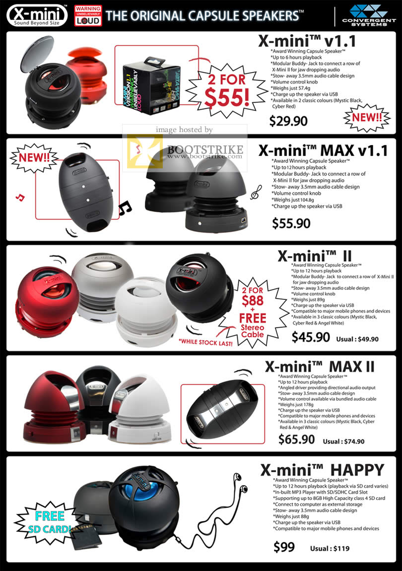 IT Show 2011 price list image brochure of Convergent X-Mini Portable Speakers V1.1 MAX II MAX II Happy