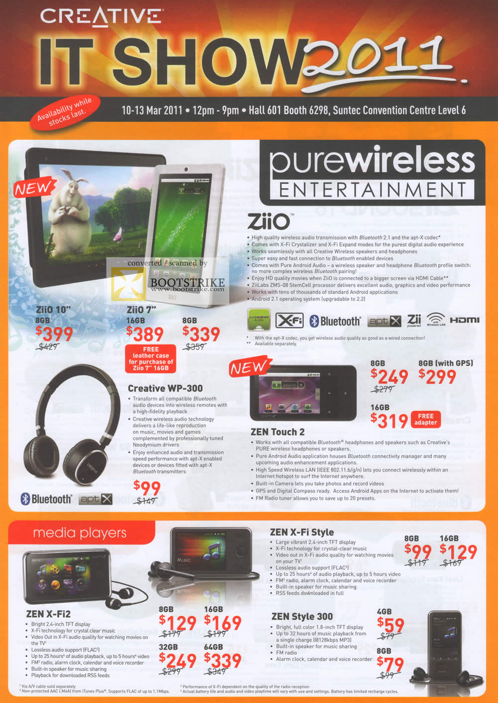 IT Show 2011 price list image brochure of Creative Ziio 10 7 WP-300 Touch 2 X-Fi2 X-Fi Style 300
